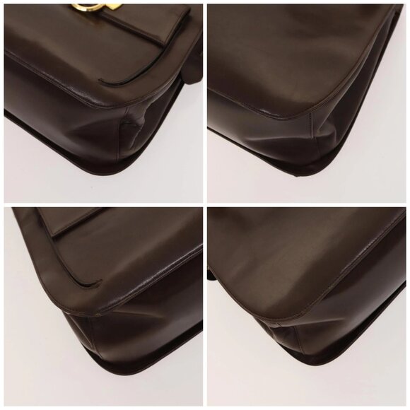 Salvatore Ferragamo Gancini Hand Bag Leather 2way Brown Gold Auth - Picture 16 of 16